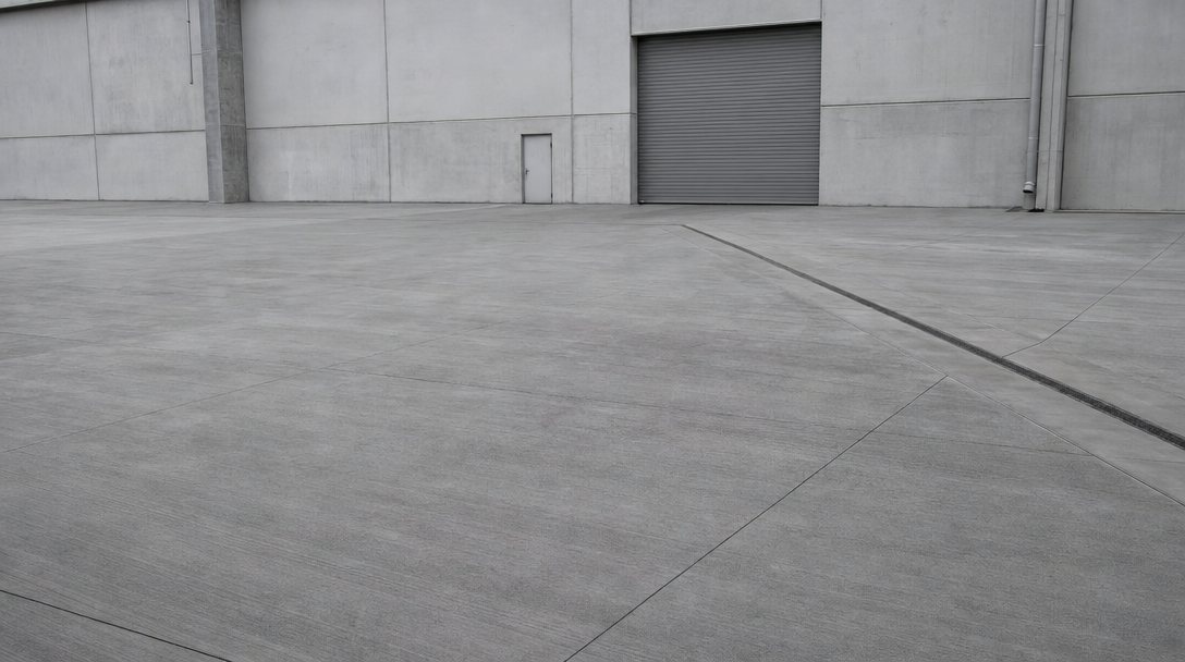 Commercial concrete apron and loading area at a service building