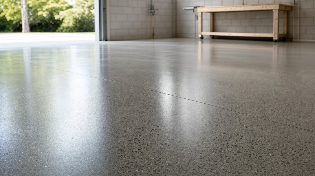Illustration of a ground and honed concrete floor showing an even highlight across the surface