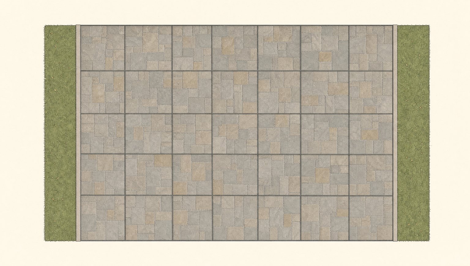 Overhead plan of a stamped driveway divided into near-square panels by saw-cut joints